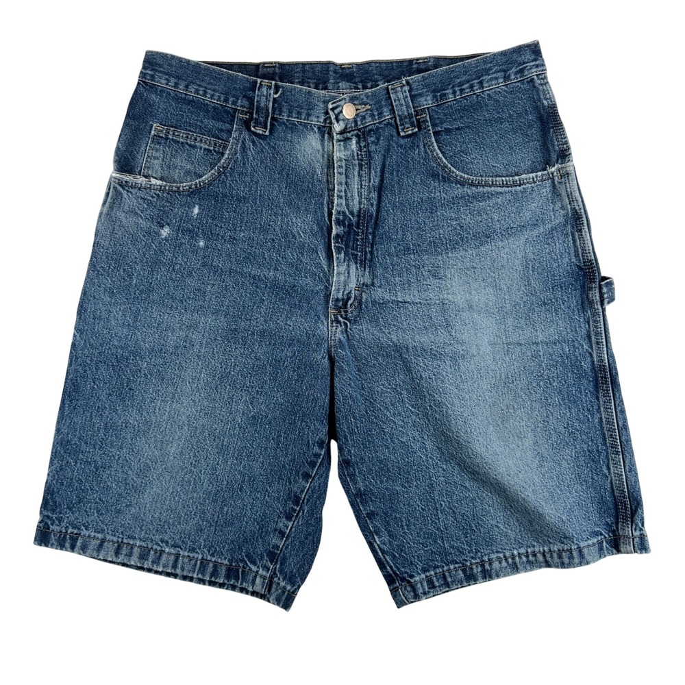 Wrangler Denim Carpenter Shorts Mens 34 x 9" Utility Blue Jorts Nice Fade Y2K